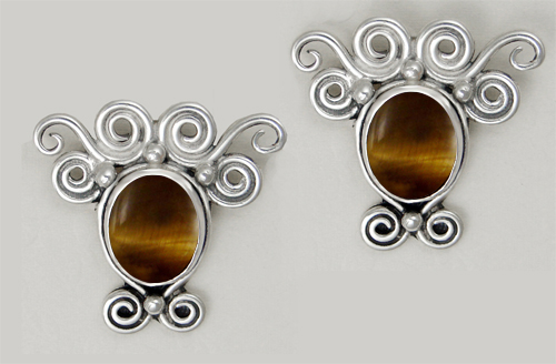 Sterling Silver And Tiger Eye Drop Dangle Earrings With an Art Deco Inspired Style